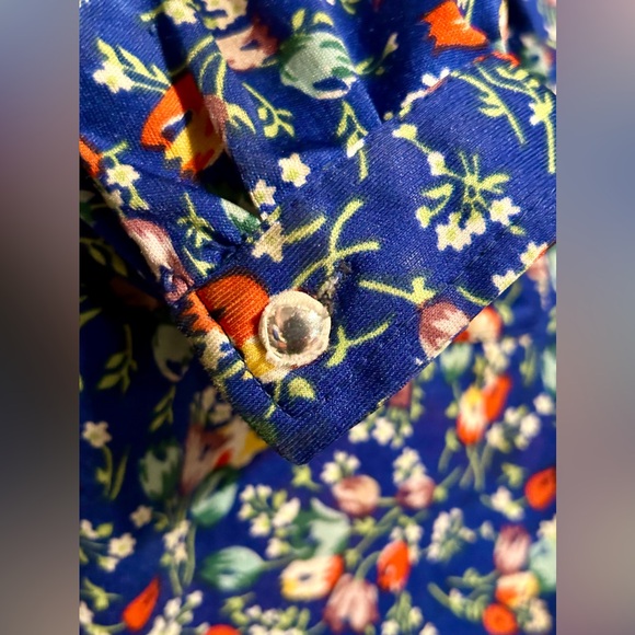 Vintage Andrew St. John Top Blouse Blue Floral Short Waisted Women's XL - Picture 5 of 9